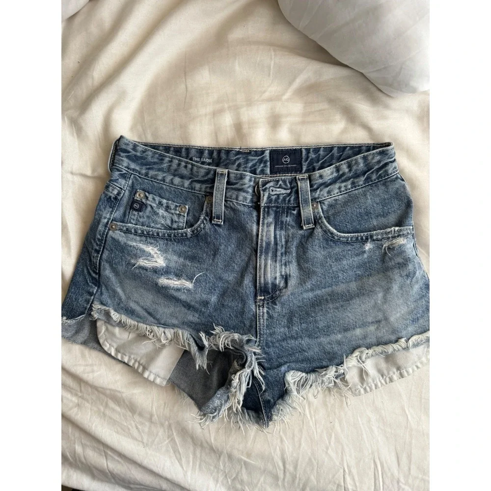 AG Adriano Goldschmied Women's Blue The Sadie Distressed Cut-Off Shorts Size 24